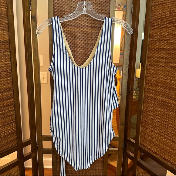 CABANA LIFE x Talbots Blue/White Stripes Wrap One-Piece 50+UV Size Medium - Picture 3 of 5